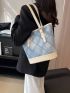 Small Bucket Bag Colorblock Geometric Pattern Double Handle For Daily