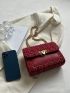 Mini Square Bag Red Tweed Chain Strap For Daily