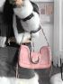 Medium Hobo Bag Pink Fashionable Metal Decor For Daily