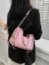 Medium Hobo Bag Pink Fashionable Metal Decor For Daily