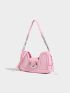 Medium Hobo Bag Pink Fashionable Metal Decor For Daily