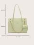 Letter Print Shoulder Tote Bag Chain Decor Double Handle With Coin Purse For Daily