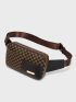 All Over Print Fanny Pack Metal Decor Adjustable Strap For Daily Geometric Print Belt Bag, Small Artificial Leather Fanny Pack, Casual Outdoor Sports Purse