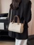 Litchi Embossed Boston Bag Colorblock Double Handle For Work