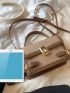 Mini Litchi Embossed Square Bag Colorblock Flap Buckle Decor For Work