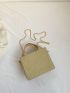 Letter Pattern Straw Bag Faux Pearl Decor Chain Strap For Vacation