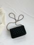 Mini Square Bag Geometric Embossed Rhinestone Round Decor Chain PU