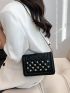 Mini Square Bag Geometric Embossed Rhinestone Round Decor Chain PU