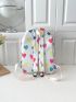 Heart Pattern Classic Backpack With Bear Charm Zipper Adjustable-strap Polyester