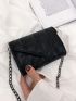 Mini Envelope Bag Black Quilted Chain PU