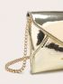 Mini Envelope Bag Metallic Gold Funky Chain Flap PU