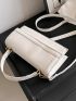 Mini Baguette Bag White Adjustable-strap Flap PU