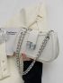 Small Hobo Bag White Crocodile Embossed Chain Zipper PU