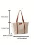 Oversized Shopper Bag With Bag Charm Letter Patch Decor Zipper Nylon