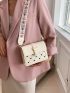 Mini Square Bag Two Tone Heart Pattern Flap PU