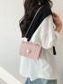 Mini Quilted Square Bag Baby Pink Studded Decor Flap For Daily