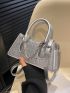 Small Baguette Bag Metallic Silver Funky Crocodile Embossed Chain PU