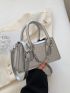 Small Baguette Bag Metallic Silver Funky Crocodile Embossed Chain PU