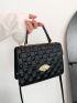 Small Square Bag Black Geometric Embossed Turn Lock Flap PU