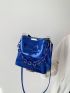 Crocodile Embossed Bucket Bag Metallic Blue