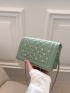 Mini Square Bag Rhinestone Round Decor Quilted Chain Flap PU