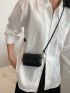 Mini Messenger Bag Fashionable Black Buckle Decor Flap Adjustable-strap