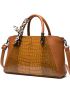 3pcs Bag Set Large Tote Bag With Scarf Elegant Brown Crocodile Print, Best Work Bag For Women