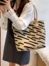 Striped Pattern Shopper Bag Double Handle Casual