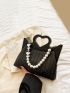 Faux Pearl Decor Straw Bag Top Handle