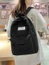 Ruched Detail Classic Backpack Letter Patch Decor Preppy