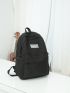 Ruched Detail Classic Backpack Letter Patch Decor Preppy