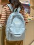 Ruched Detail Classic Backpack Letter Patch Decor Preppy