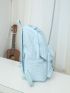 Ruched Detail Classic Backpack Letter Patch Decor Preppy