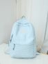 Ruched Detail Classic Backpack Letter Patch Decor Preppy