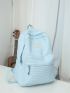 Ruched Detail Classic Backpack Letter Patch Decor Preppy