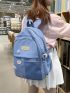 Letter Patch Decor Classic Backpack With Badges