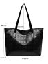 Embossed Detail Shoulder Tote Bag Letter Decor Large Capacity