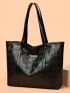 Embossed Detail Shoulder Tote Bag Letter Decor Large Capacity