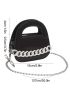 Mini Square Bag Chain Decor Black Fashionable Double Handle