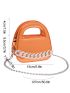 Mini Square Bag Chain Decor Orange Fashionable Double Handle