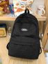 Letter Patch Functional Backpack Fashion Black