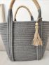 Large Crochet Bag Tassel Decor Vacation Beach Bag