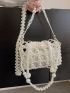 Mini Square Bag Pearl Beaded Design Drawstring