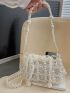 Mini Square Bag Pearl Beaded Design Drawstring