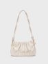 Minimalist Ruched Bag Faux Pearl Beaded Medium Black