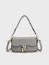 Small Flap Square Bag Metal Decor Braided Handle Contrast Binding