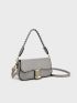 Small Flap Square Bag Metal Decor Braided Handle Contrast Binding