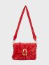 Small Flap Square Bag Ruched Detail Metal Decor Neon Red