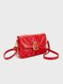 Small Flap Square Bag Ruched Detail Metal Decor Neon Red