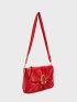 Small Flap Square Bag Ruched Detail Metal Decor Neon Red